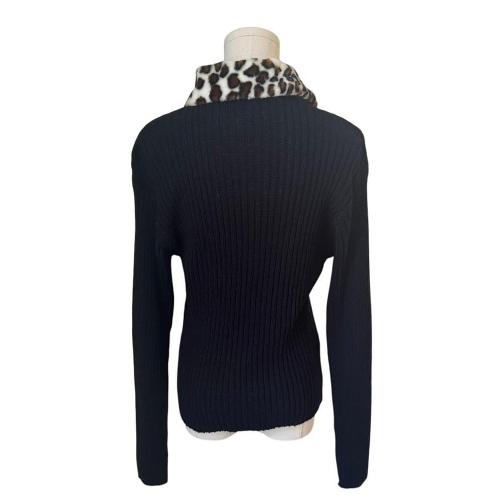 Giorgio Di Sant Angelo ✘ Leopard Print Collar Ramie Ribbed Zip Cardigan Sweater - Picture 4 of 8